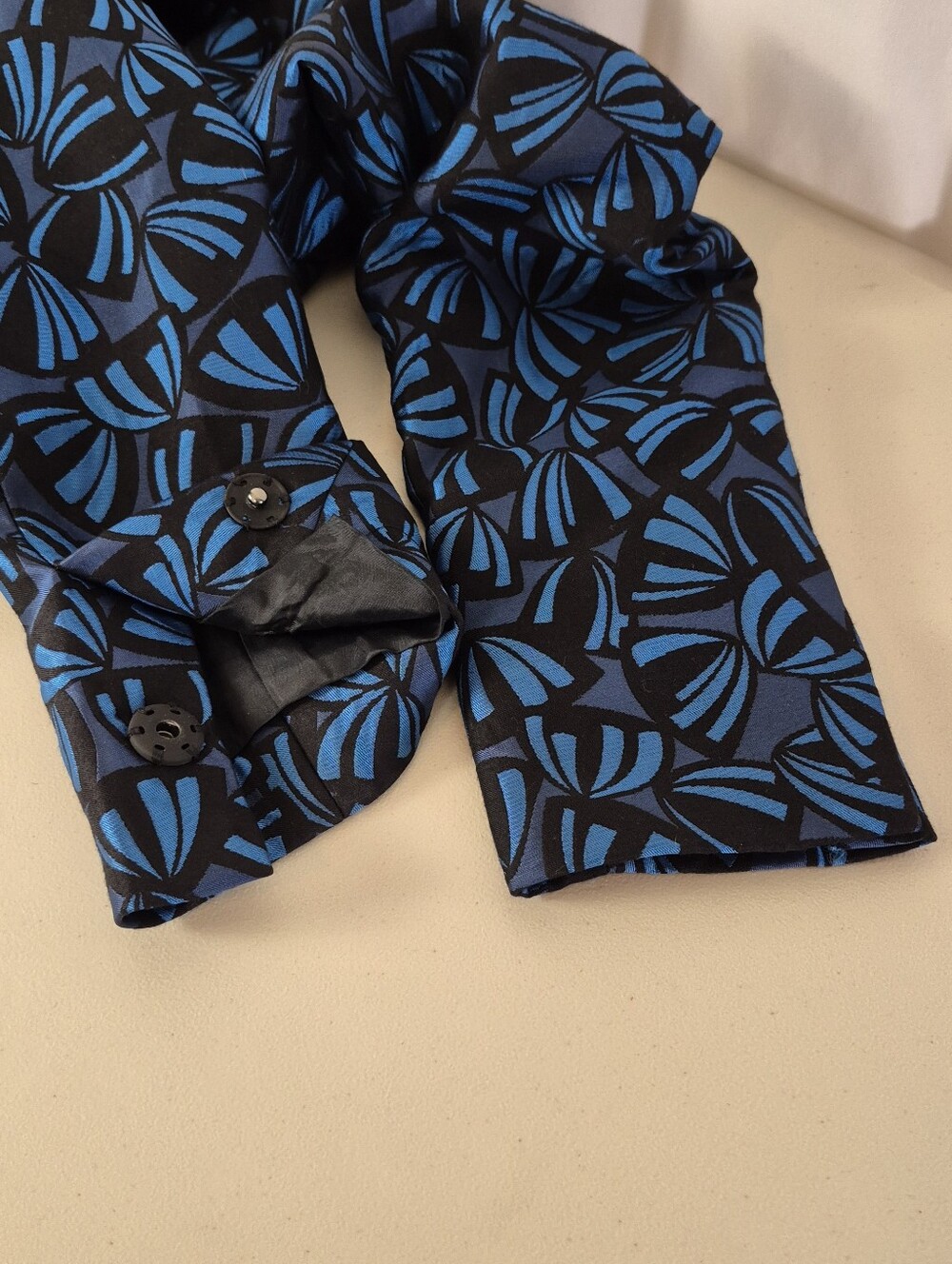Ann Klein Metallic Blue/Black Jacquard Topper /Jacket / Long Coat - Size 8 - Picture 10 of 16